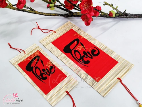 Liễn mành thư pháp đỏ chữ phúc liễn treo trang trí tết