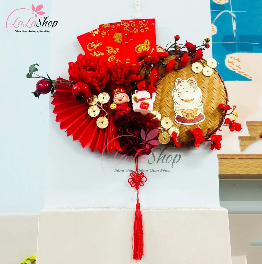 Mẹt tết sắc đỏ tài lộc may mắn trang trí tết