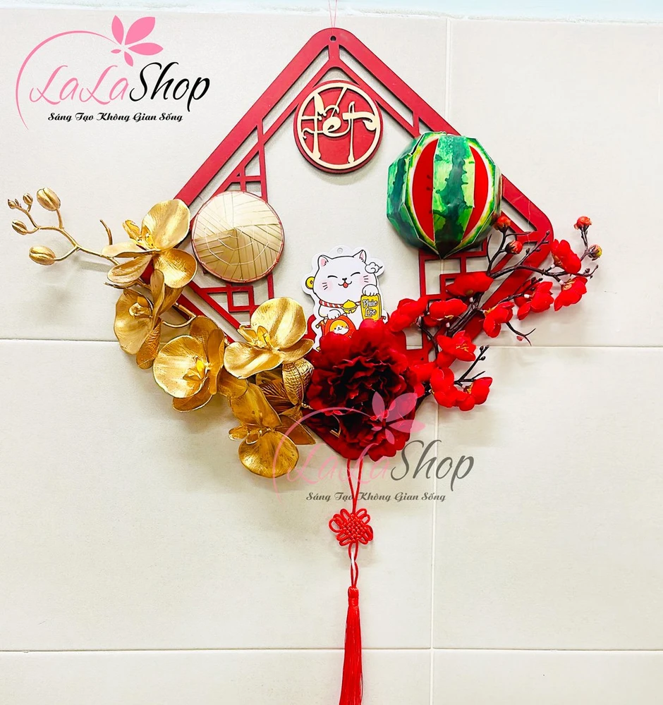Vòng Hoa Tết Treo Cửa Tài Lộc May Mắn Trang Trí Tết 30cm