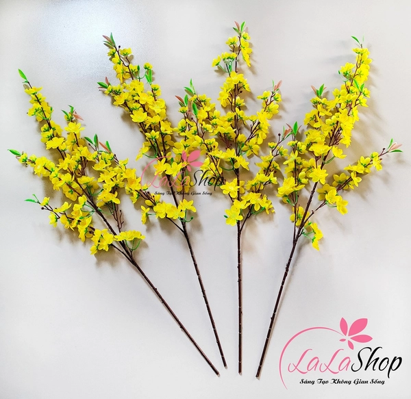 Cành hoa mai vàng giả cao cấp giống thật trang trí tết mẫu 2