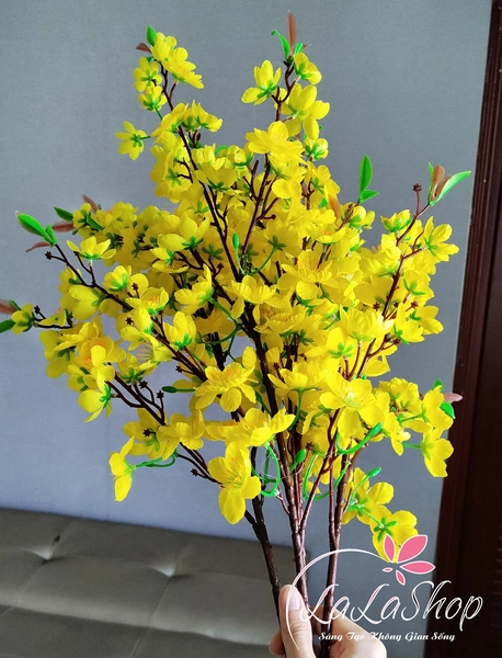 Cành hoa mai vàng giả cao cấp giống thật trang trí tết mẫu 2
