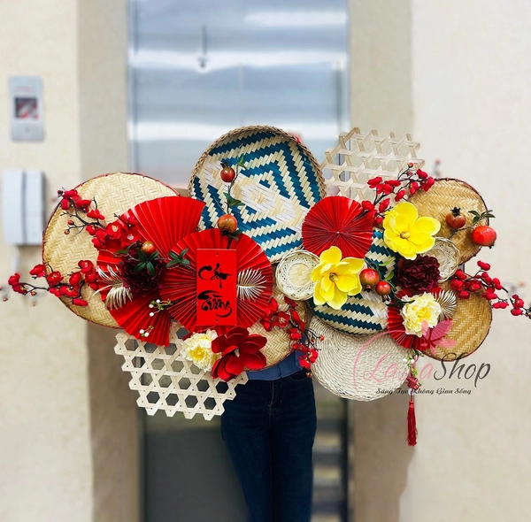 Mẹt Tết Lớn 1m4 Sắc Đỏ Xuân Cát Tường Trang Trí Tết