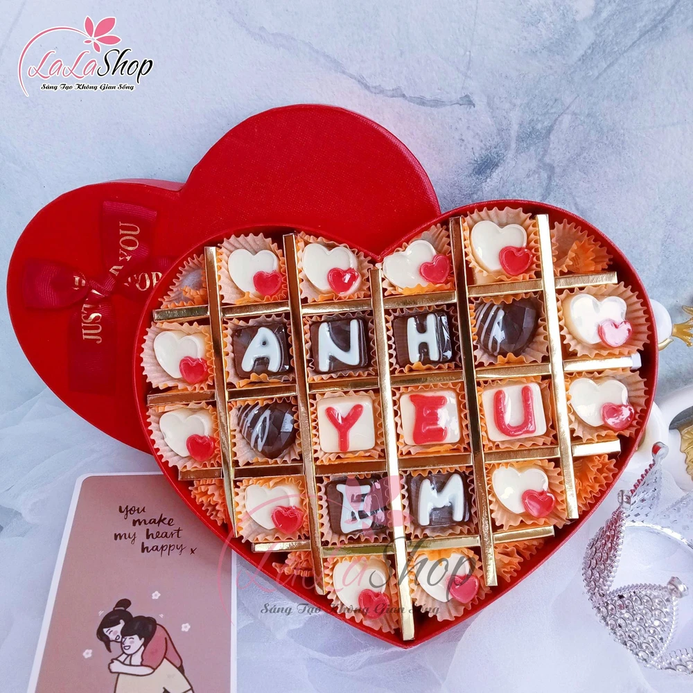 Hộp Socola 27 Viên Quà Tặng Tình Nhân Ngọt Ngào Chữ Anh Yêu Em