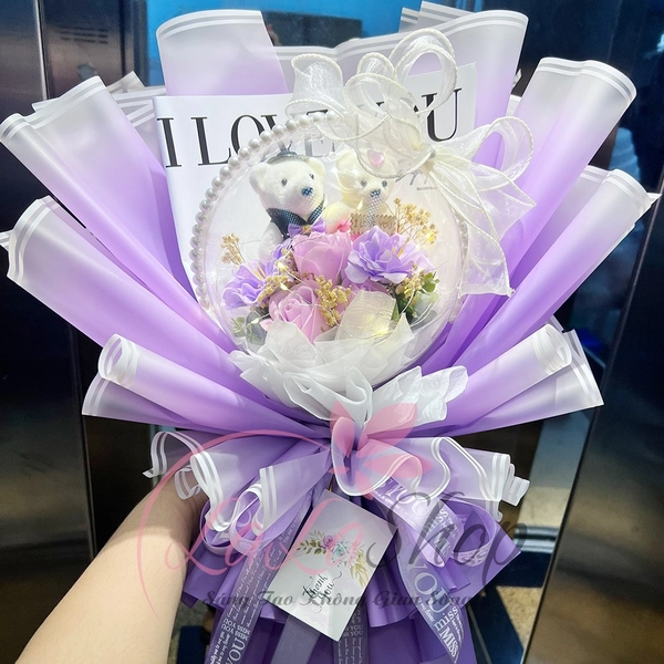 Bó Hoa Sáp Bong Bóng Kèm Gấu Mini I Love You
