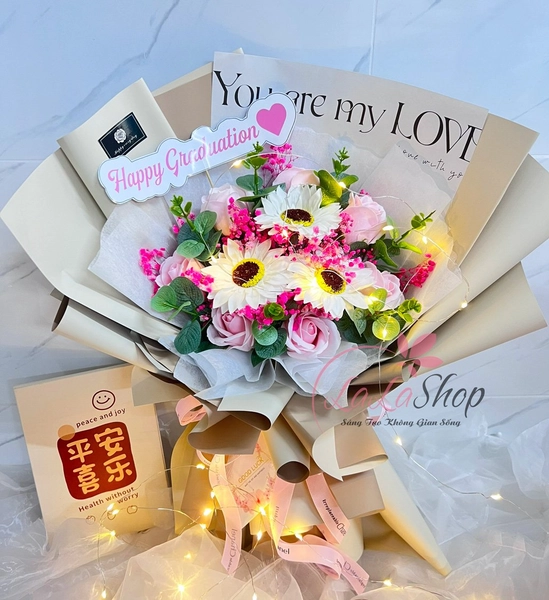 Bó hoa hướng dương phối hoa sáp cao cấp