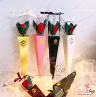 Hoa hồng sáp 1 cành ống mica quà tặng cao cấp - đủ màu