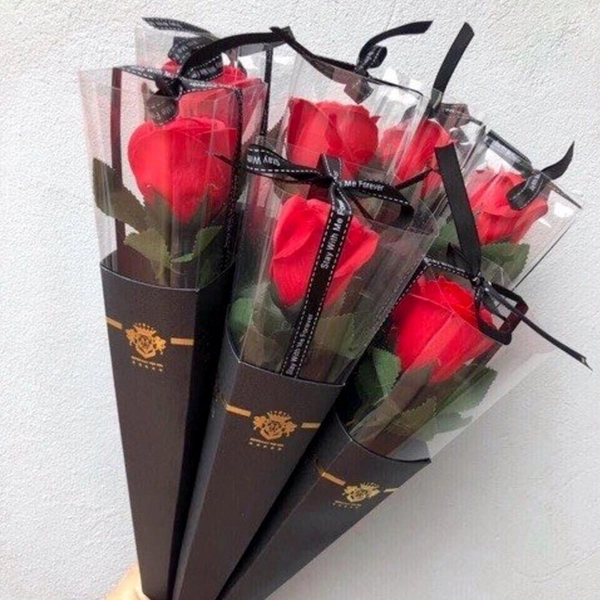 Hoa hồng sáp 1 cành ống mica quà tặng cao cấp - đủ màu