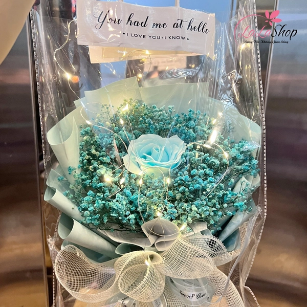 Túi Hoa Sáp Mix Hoa Khô Baby Kèm Đèn Led