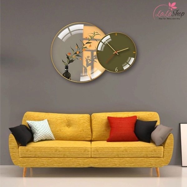 Tranh Đồng Hồ Treo Tường UV Pha Lê Bóng Bình Hoa nghệ Thuật
