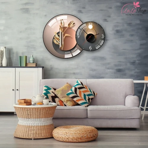 Tranh Đồng Hồ Treo Tường UV Pha Lê Bóng Bình Hoa Nghệ Thuật 3