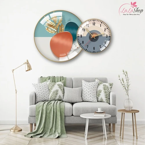 Tranh Đồng Hồ Treo Tường UV Pha Lê Bóng Lá Vàng Nghệ Thuật
