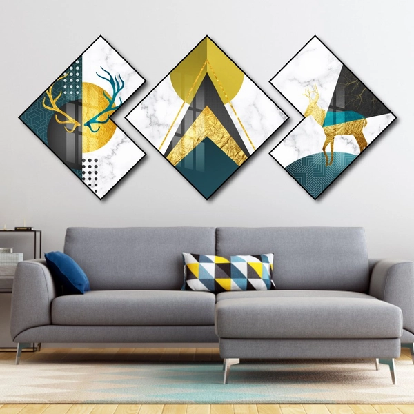 Tranh Tráng Gương Hình Thoi Cây Vàng Và Nai Nghệ Thuật