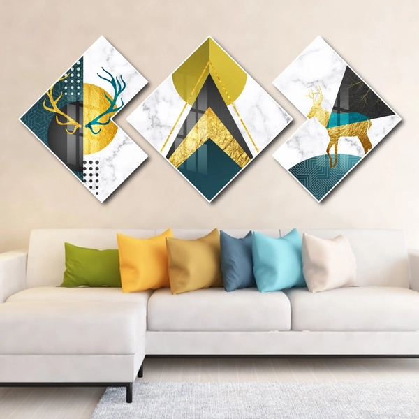 Tranh Tráng Gương Hình Thoi Cây Vàng Và Nai Nghệ Thuật