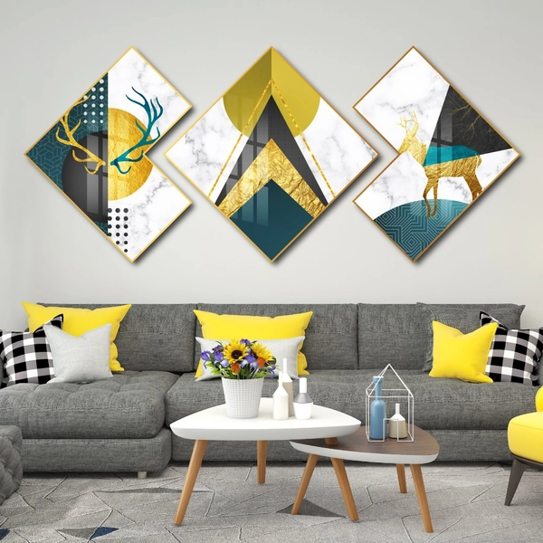 Tranh Tráng Gương Hình Thoi Cây Vàng Và Nai Nghệ Thuật