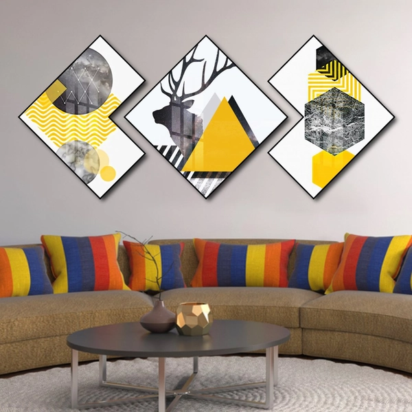 Tranh Tráng Gương Hình Thoi Cây Vàng Và Nai Nghệ Thuật