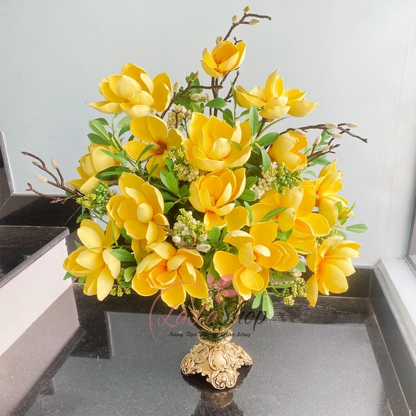 Bình Hoa Mộc Lan Vàng Cao Cấp Tặng Tân Gia Khai Trương