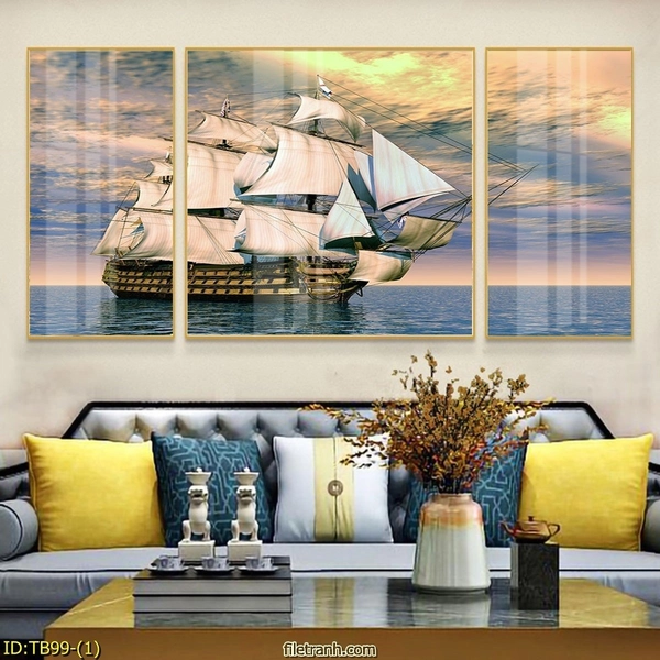Tranh Treo Tường Thuyền Buồm Căng Gió Đón Bình Mình