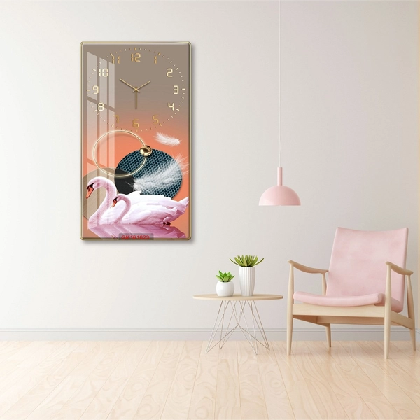 Tranh Đồng Hồ Treo Tường UV Pha Lê Bóng Đôi Thiên Nga Nghệ Thuật