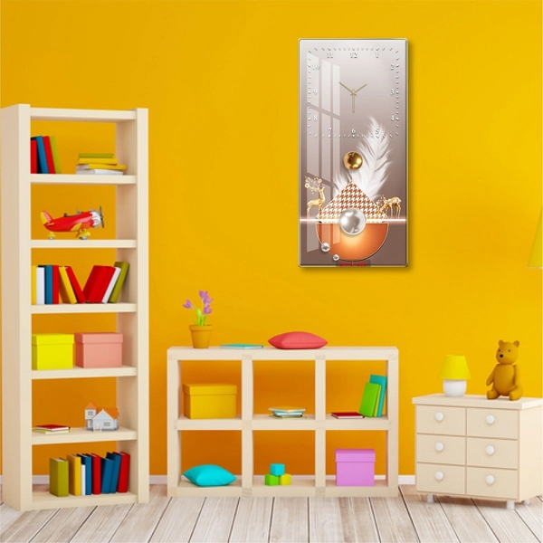 Tranh Đồng Hồ Treo Tường UV Pha Lê Bóng Hươu Nai Vàng Nghệ Thuật