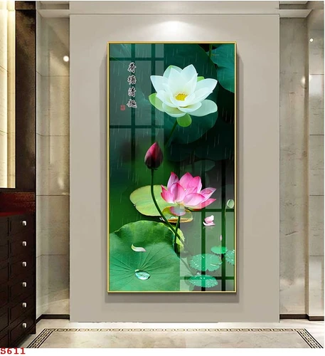 Tranh Tráng Gương Hoa Sen Dưới Mưa