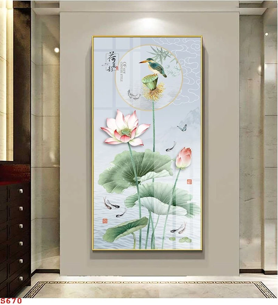 Tranh Tráng Gương Hoa Sen Và Cá Nghệ Thuật