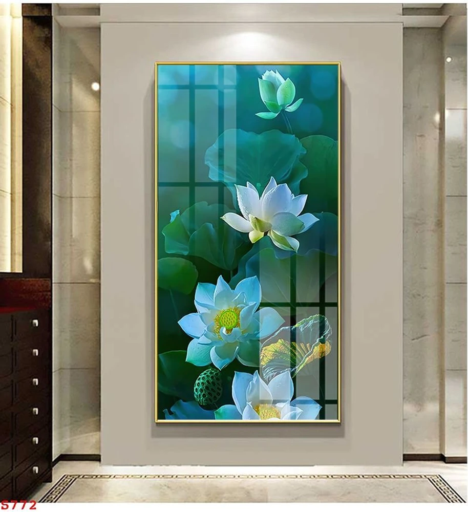 Tranh Tráng Gương Hoa Sen Xanh