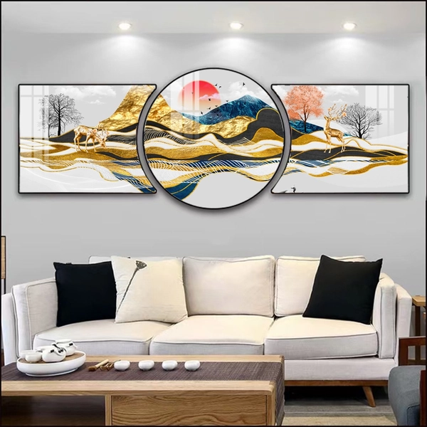 Tranh Tráng Gương Hươu Nai Cây Vàng Tài Lộc