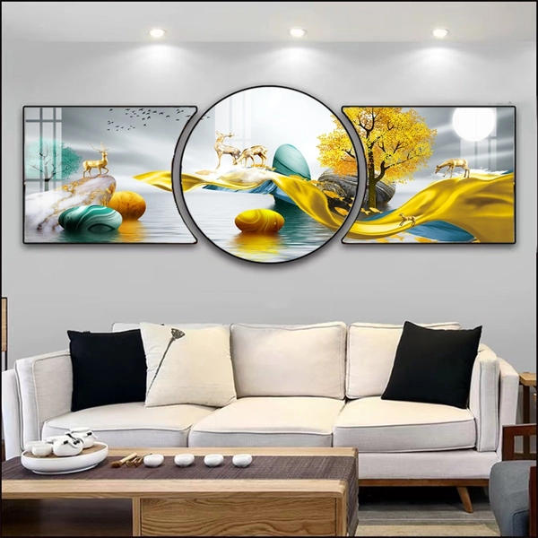 Tranh Tráng Gương Hươu Nai Cây Vàng Tài Lộc