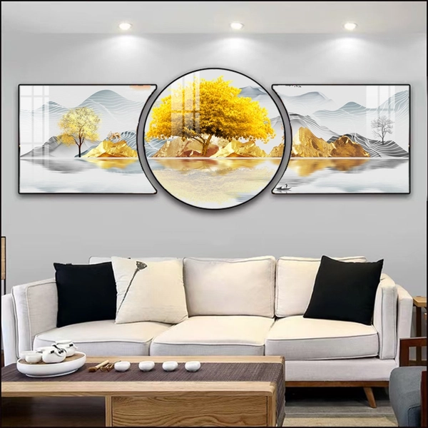 Tranh Tráng Gương Hươu Nai Cây Vàng Tài Lộc