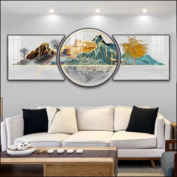 Tranh Tráng Gương Hươu Nai Cây Vàng Tài Lộc