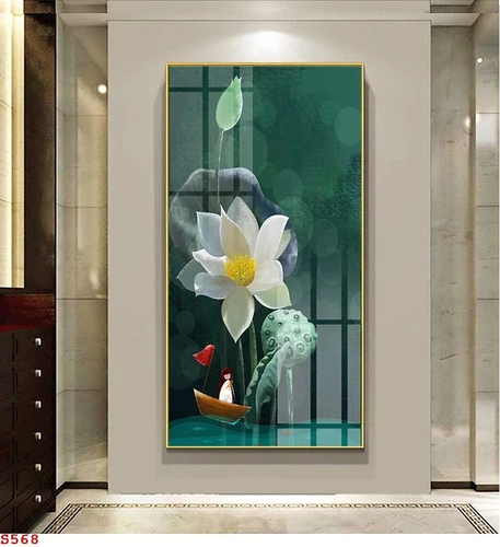 Tranh Treo Tường Tráng Gương Hoa Sen Trắng