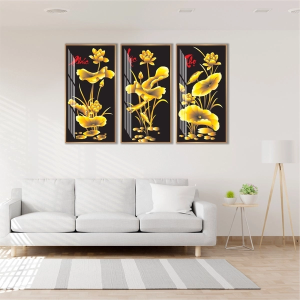 Tranh Treo Tường 3 Tấm Phúc Lộc Thọ Vàng
