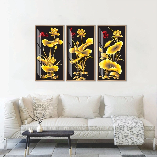 Tranh Treo Tường 3 Tấm Phúc Lộc Thọ Vàng