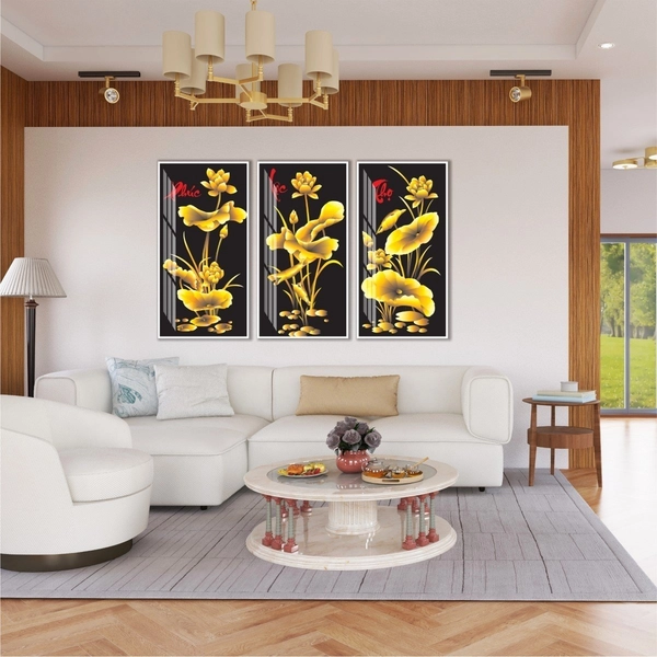 Tranh Treo Tường 3 Tấm Phúc Lộc Thọ Vàng