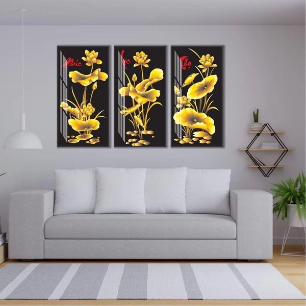 Tranh Treo Tường 3 Tấm Phúc Lộc Thọ Vàng