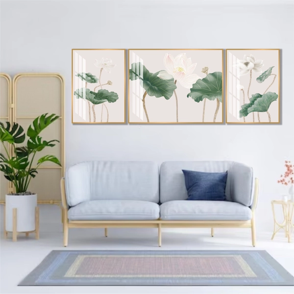 Tranh treo tường nghệ thuật sen trắng lá xanh