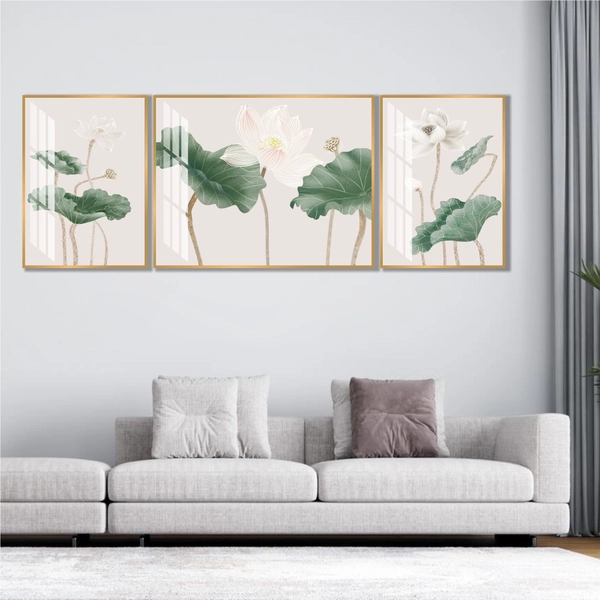 Tranh treo tường nghệ thuật sen trắng lá xanh