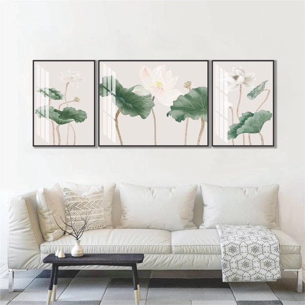 Tranh treo tường nghệ thuật sen trắng lá xanh