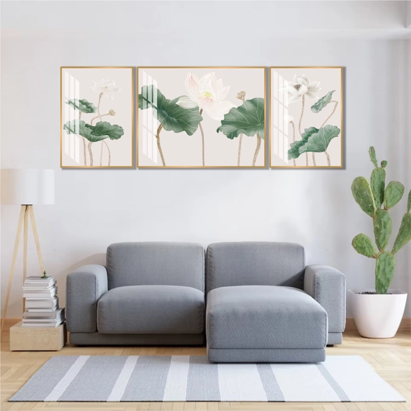 Tranh treo tường nghệ thuật sen trắng lá xanh