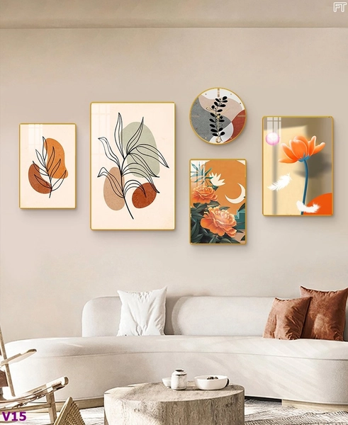 Tranh Đồng Hồ Hoa Lá Nghệ Thuật