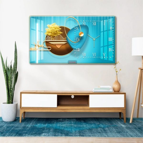 Tranh Đồng Hồ Treo Tường UV Pha Lê Bóng Hươu Nai Vàng Nghệ Thuật