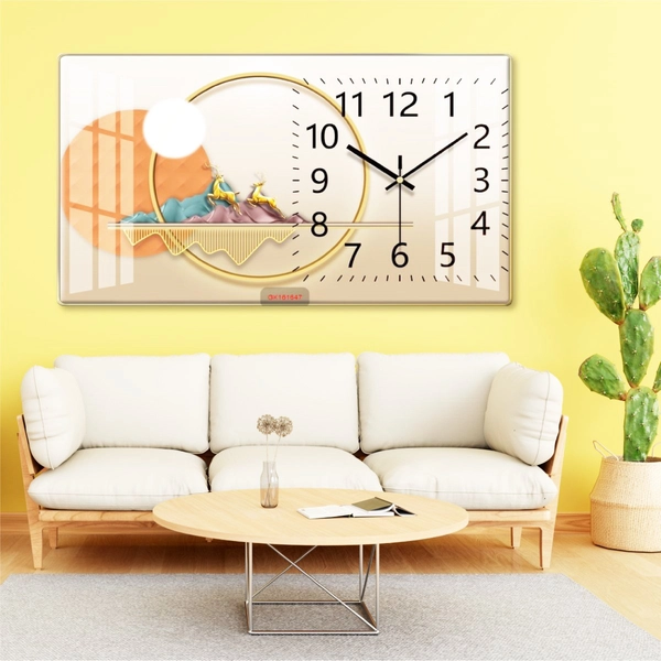 Tranh Đồng Hồ Treo Tường UV Pha Lê Bóng Hươu Nai Vàng Nghệ Thuật