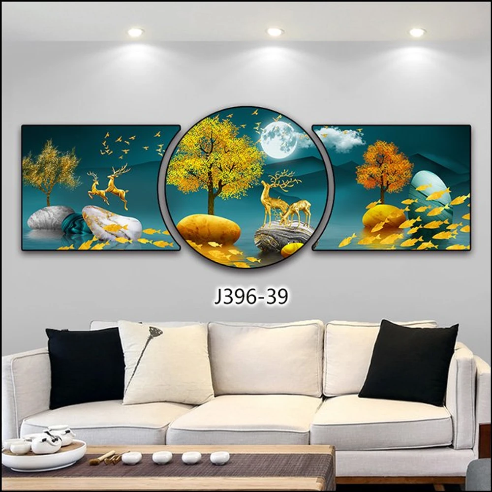 Tranh Treo Tường Đôi Hươu Và Cây Vàng Tài Lộc