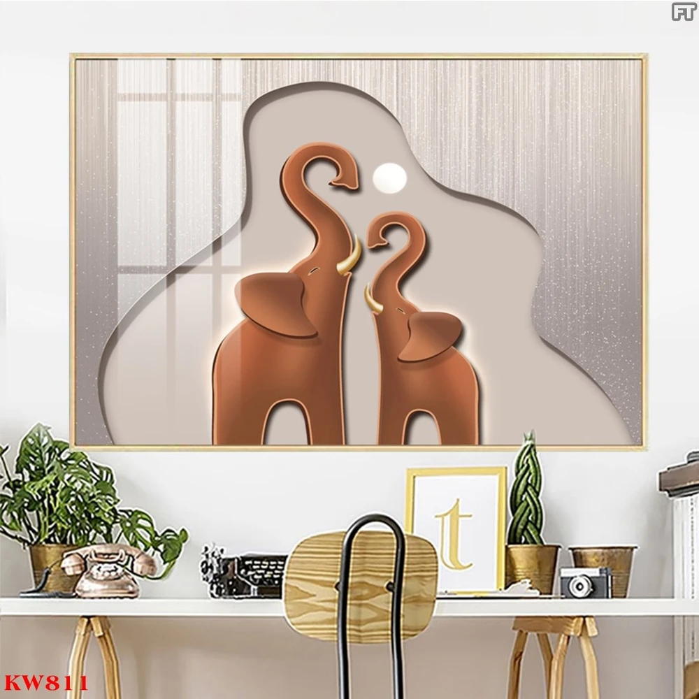 Tranh Treo Tường Voi 3D Trừu Tượng Hiện Đại