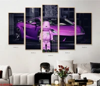 Tranh Treo Tường Gấu Bearbrick Bên Siêu xe Lamborghini Tím