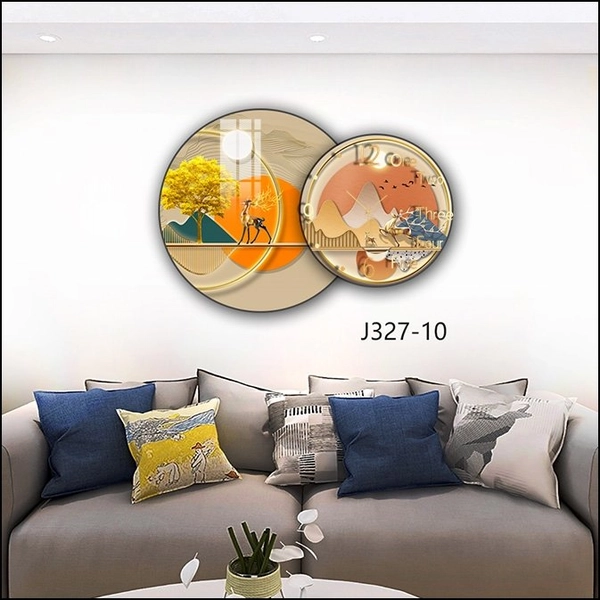 Tranh Đồng Hồ Treo Tường UV Pha Lê Bóng Hươu Và Cây Vàng Nghệ Thuật