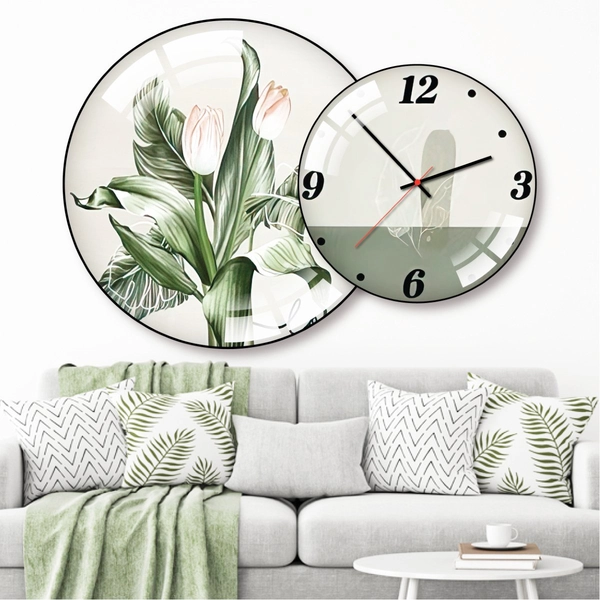 Tranh Đồng Hồ Treo Tường UV Pha Lê Bóng Cành Hoa Nghệ Thuật