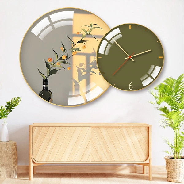 Tranh Đồng Hồ Treo Tường UV Pha Lê Bóng Bình Hoa nghệ Thuật