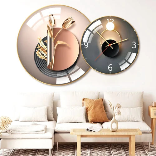 Tranh Đồng Hồ Treo Tường UV Pha Lê Bóng Bình Hoa Nghệ Thuật 3