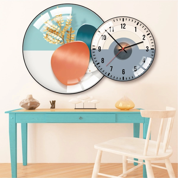 Tranh Đồng Hồ Treo Tường UV Pha Lê Bóng Lá Vàng Nghệ Thuật